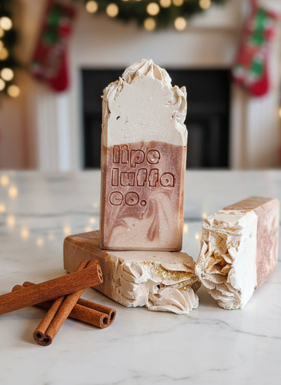 Handmade_Christmas_bakery_soap_with_whipped_frosting_top_and_pumpkin_spice_scent_Elf_Bakery_holiday_soap