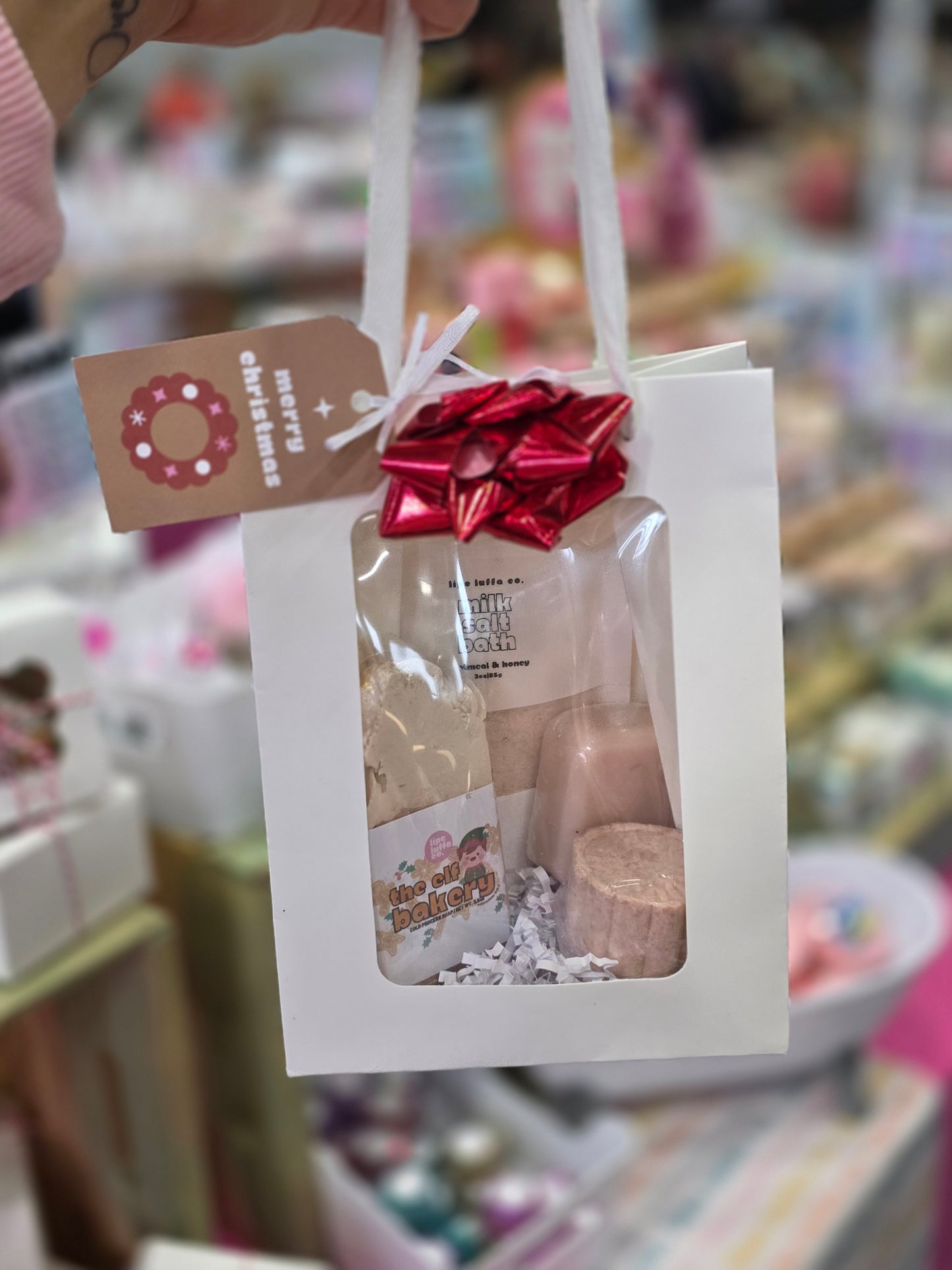 Holiday Self-Care Gift Set – Vanilla Chai Shampoo & Conditioner Bars, The Elf Bakery Artisan Soap, and Oatmeal & Honey Milk Bath Soak | Christmas Spa Gift for Her