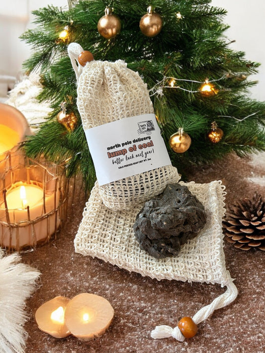 Lump of Coal Soap + Sisal Bag